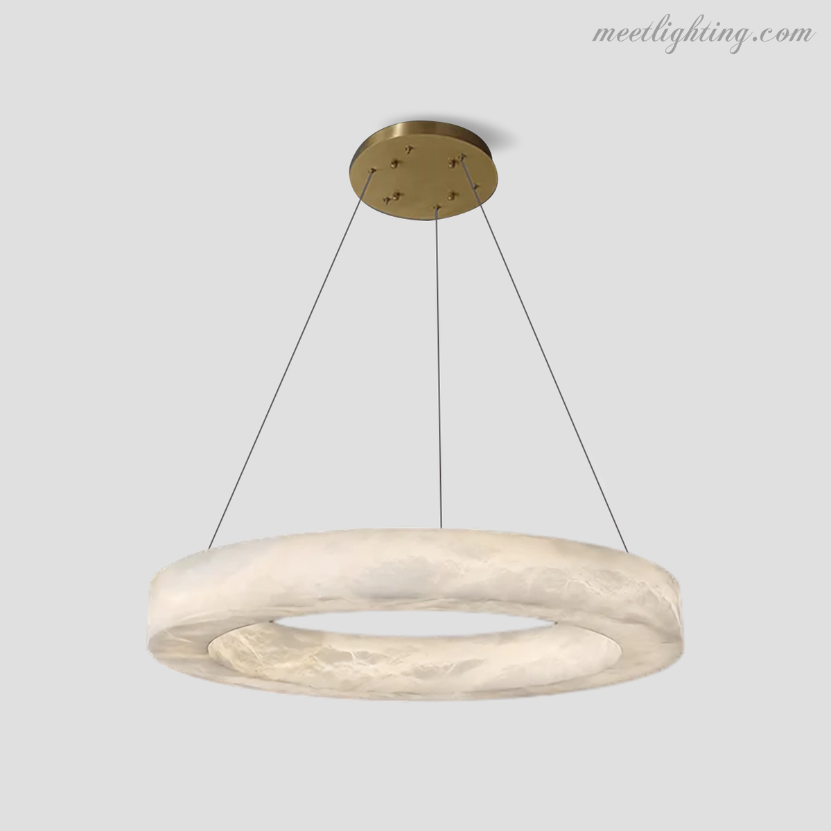 Circular Alabaster LED Ceiling Light with Brass Frame for Dining Room & Living Room | Modern Flush Mount Fixture
