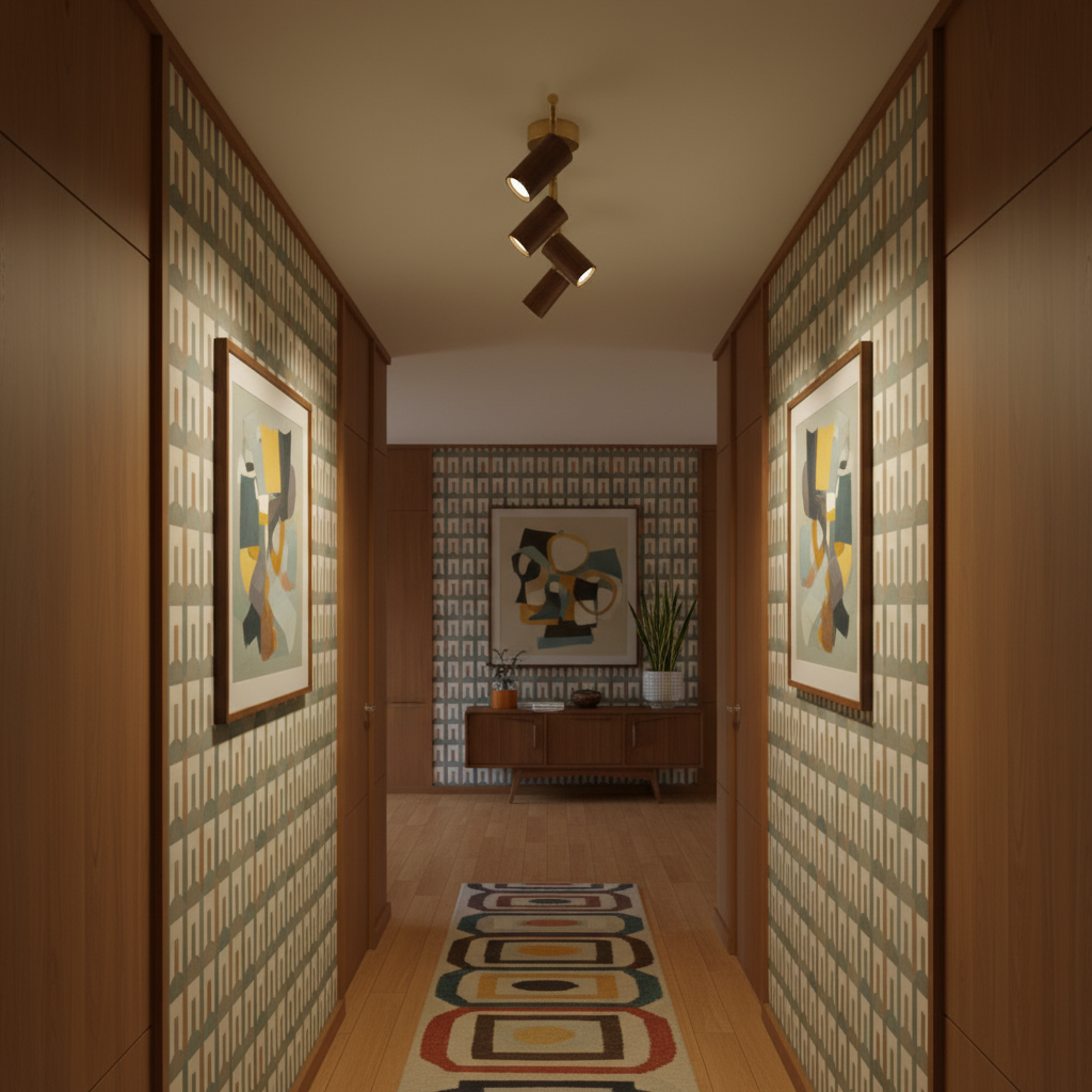 Pivoting Rail Ceiling Light Fixture with Walnut & Brass in Gold — Directional Spotlight Bar for Kitchens, Dens & Entryways — E26 Socket Spot