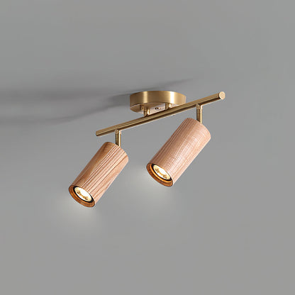 Pivoting Rail Ceiling Light Fixture with Walnut & Brass in Gold — Directional Spotlight Bar for Kitchens, Dens & Entryways — E26 Socket Spot
