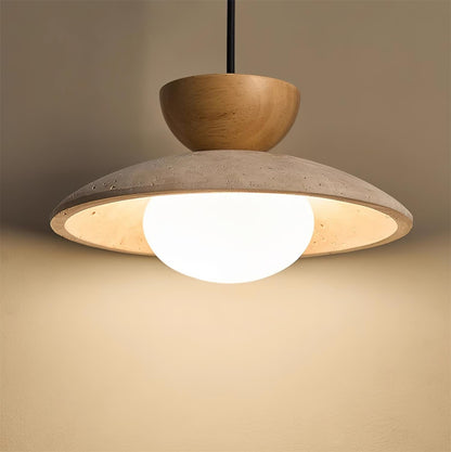 Travertine Glass Hanging Light Fixture with Wood Accent for Kitchen Island Dining Room Overhead Suspension Lamp Adjustable Cord Ceiling Moun