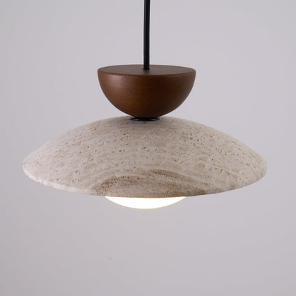 Travertine Glass Hanging Light Fixture with Wood Accent for Kitchen Island Dining Room Overhead Suspension Lamp Adjustable Cord Ceiling Moun
