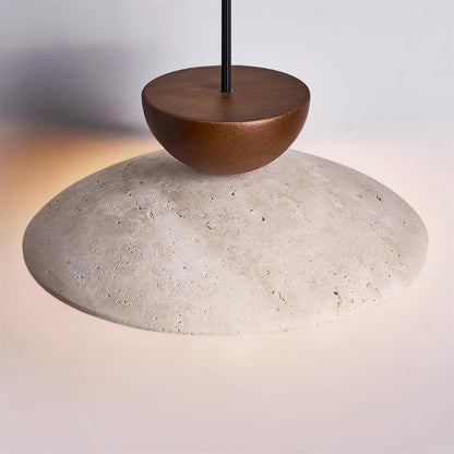 Travertine Glass Hanging Light Fixture with Wood Accent for Kitchen Island Dining Room Overhead Suspension Lamp Adjustable Cord Ceiling Moun