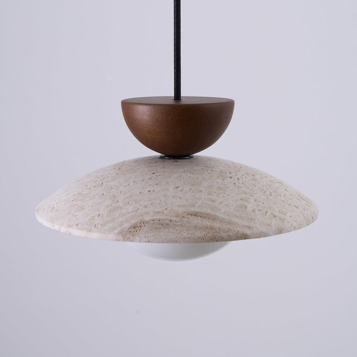 Travertine Glass Hanging Light Fixture with Wood Accent for Kitchen Island Dining Room Overhead Suspension Lamp Adjustable Cord Ceiling Moun