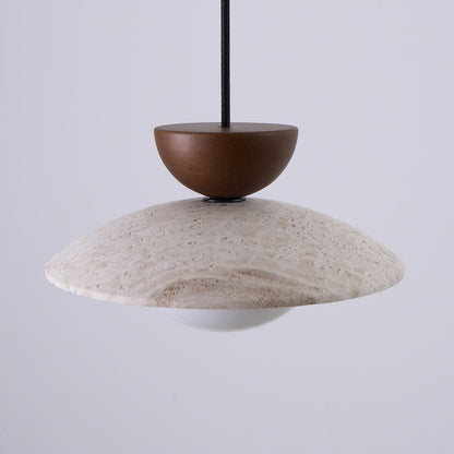 Travertine Glass Hanging Light Fixture with Wood Accent for Kitchen Island Dining Room Overhead Suspension Lamp Adjustable Cord Ceiling Moun