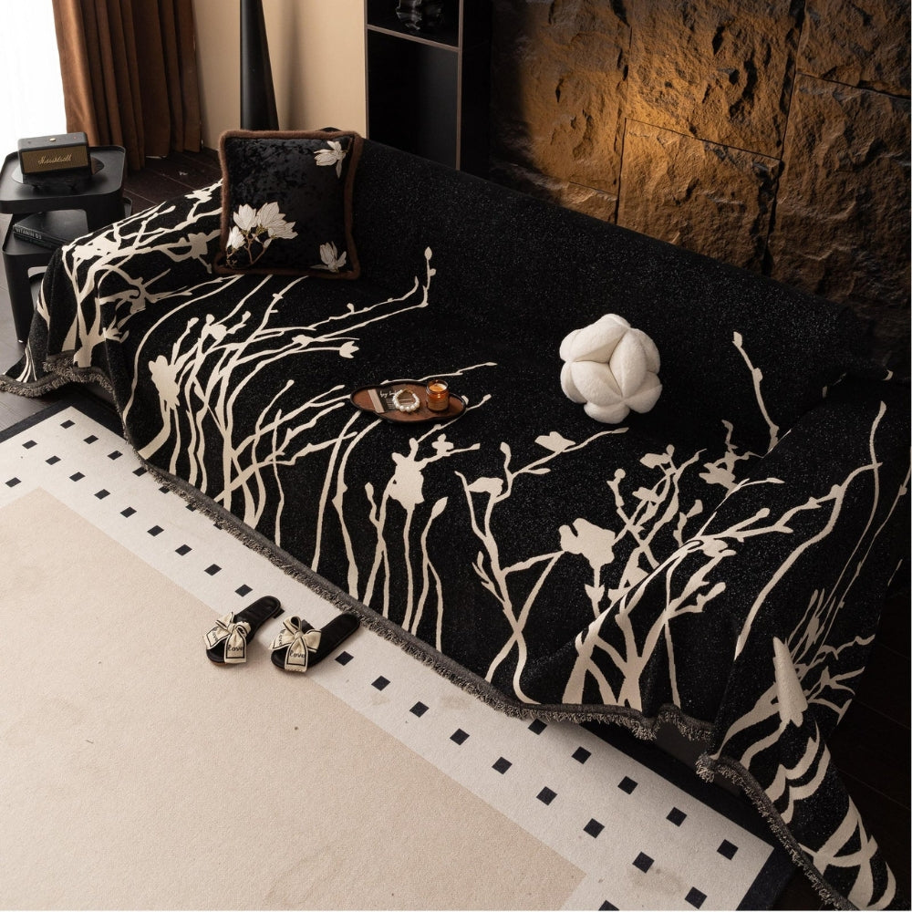 Tidal Chenille Sofa Cover - Ultra-Soft Fabric, Elegant Branch Pattern