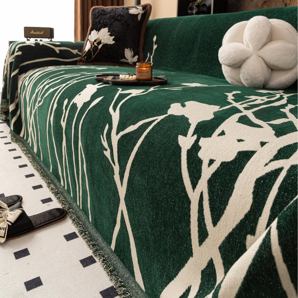 Tidal Chenille Sofa Cover - Ultra-Soft Fabric, Elegant Branch Pattern