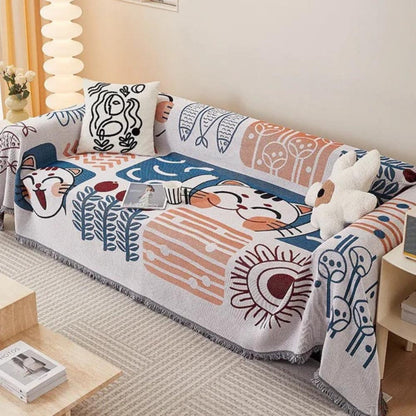 Tidal Sofa Cover - Cotton Linen, Jacquard Design, Lightweight