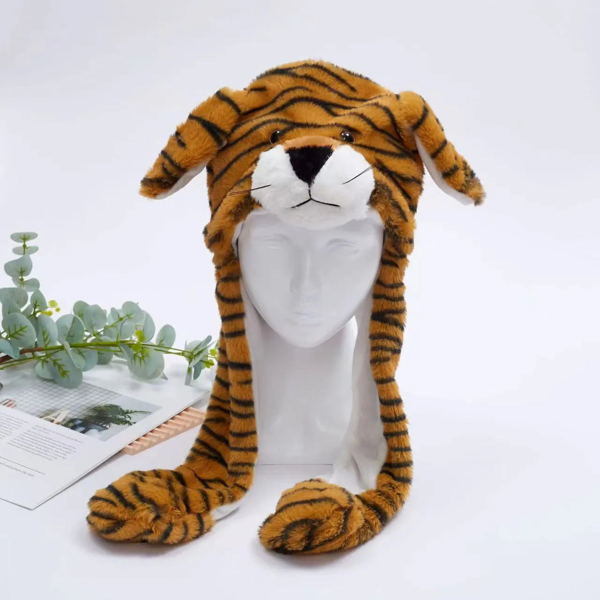 Plush Hat with Pop-Up Ears for Kids & Adults – Interactive Cosplay Beanie with Squeeze Paws | Fun Winter Accessory for Parties, Christmas
