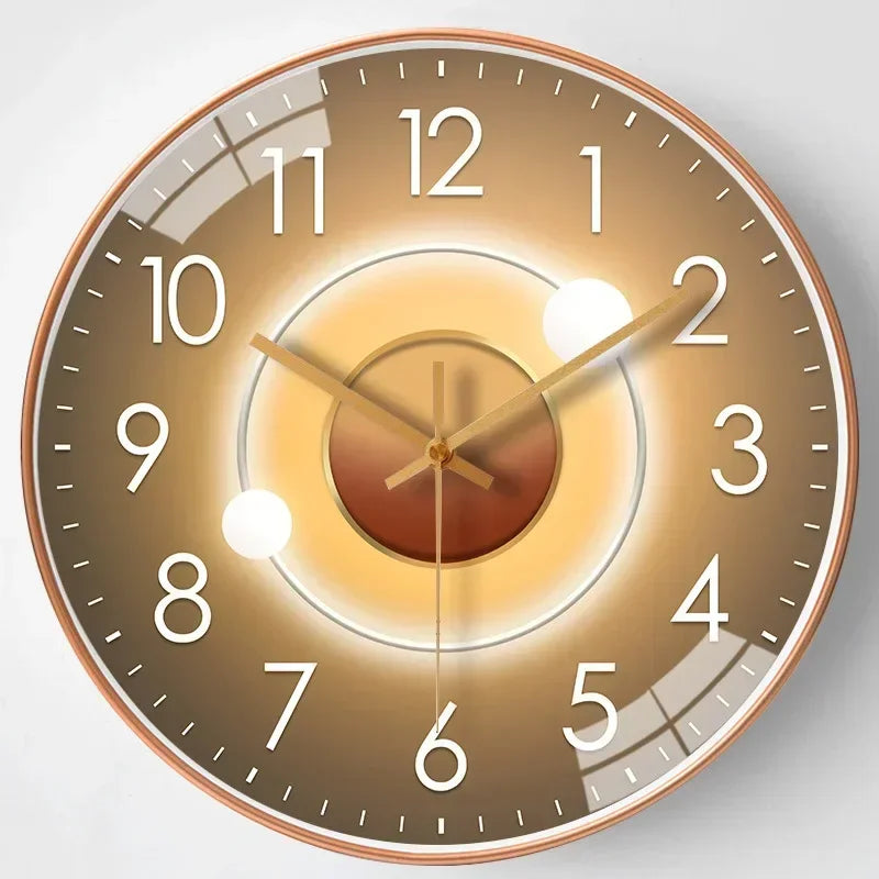 Round Wall Clock Silent Non-Ticking 8-Inch Gradient Gold Digital Face Battery Operated for Bedroom Living Room Office Decor