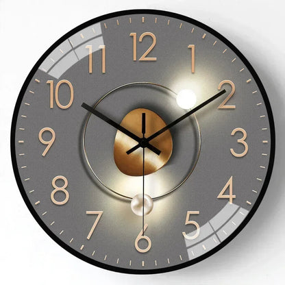 Round Wall Clock Silent Non-Ticking 8-Inch Gradient Gold Digital Face Battery Operated for Bedroom Living Room Office Decor