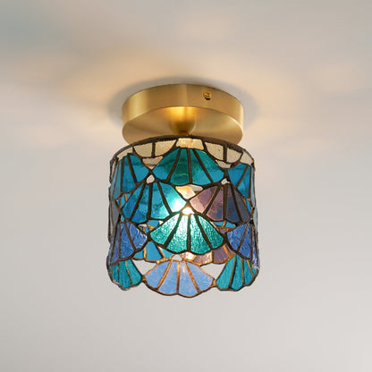 Flush Mount Glass Shade Ceiling Fixture 5 inch Brass Finish for Bathroom Bedroom Hallway Warm Ambient Lighting Vintage Style Decorative Home