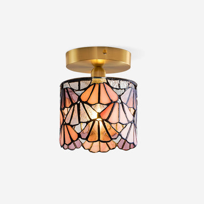 Flush Mount Glass Shade Ceiling Fixture 5 inch Brass Finish for Bathroom Bedroom Hallway Warm Ambient Lighting Vintage Style Decorative Home