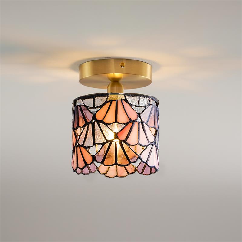 Handcrafted Mosaic Glass Flush Mount Light Fixture E14 Socket for Bathroom Hallway Entrance Spaces Multicolor Artisan Ceiling Fixture Brass