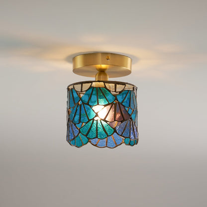 Flush Mount Glass Shade Ceiling Fixture 5 inch Brass Finish for Bathroom Bedroom Hallway Warm Ambient Lighting Vintage Style Decorative Home