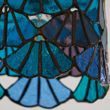 Flush Mount Mosaic Glass Ceiling Fixture Blue Pink 8 Inch E14 Socket Bathroom Entry Hall Decorative Overhead Light Brass Accent for Compact