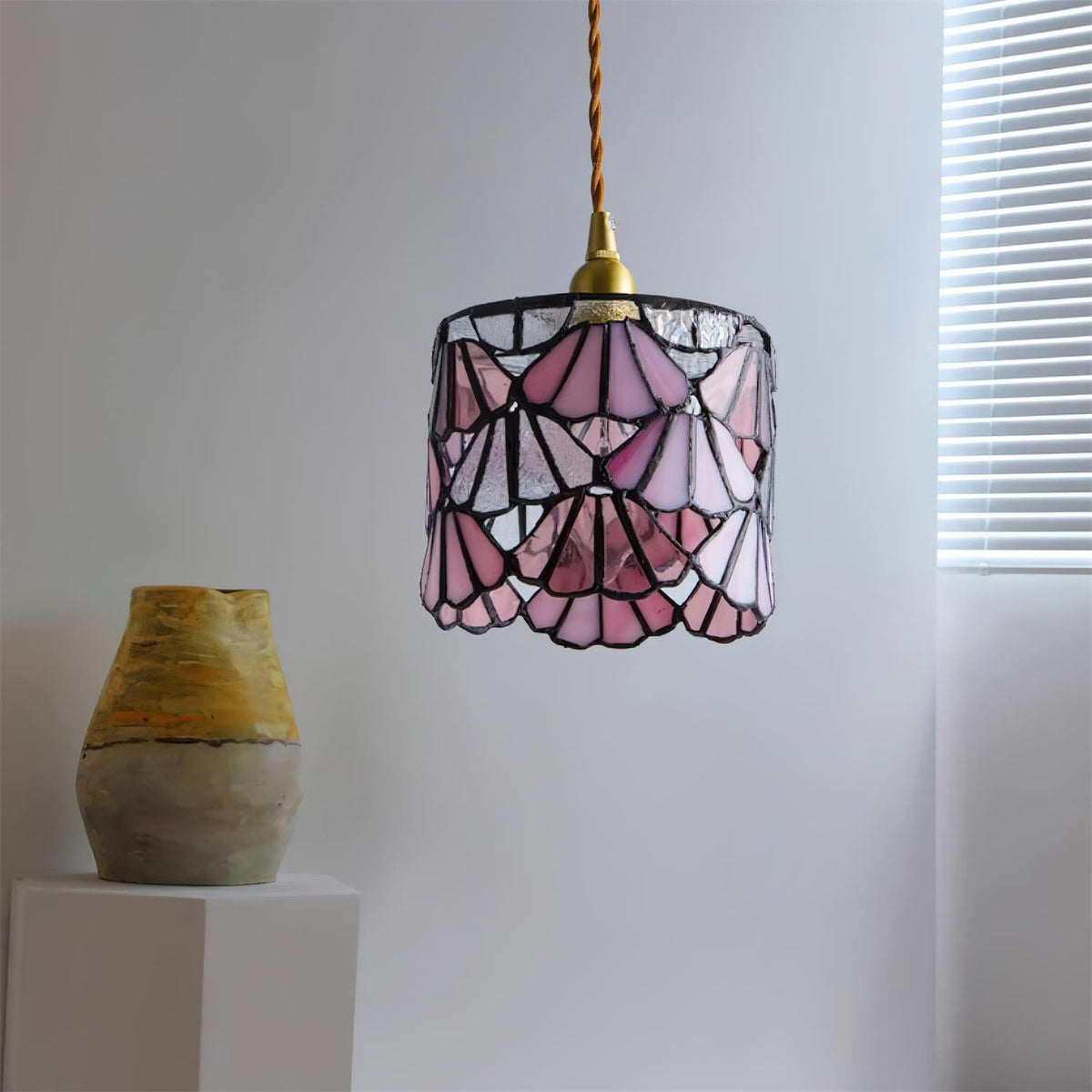 Hanging Ceiling Lamp with Tinted Glass Shade 5.3 Inches for Dining Room, Kitchen Island, Bedroom Decor, Brass Accent Fixture, Adjustable Cor