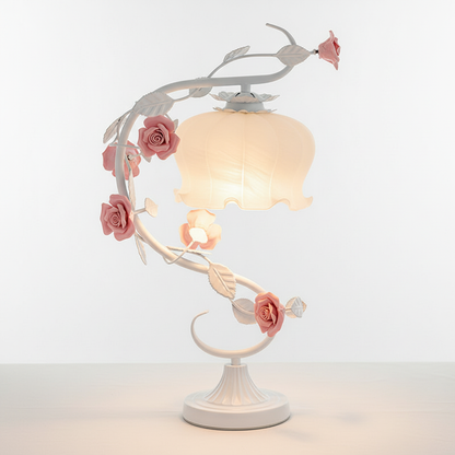 Porcelain Rose Bedside Lamp 9 in Pink Frosted Glass Accent Light for Nightstand Bedroom Living Room Home Office Cottage Décor Reading Lighti