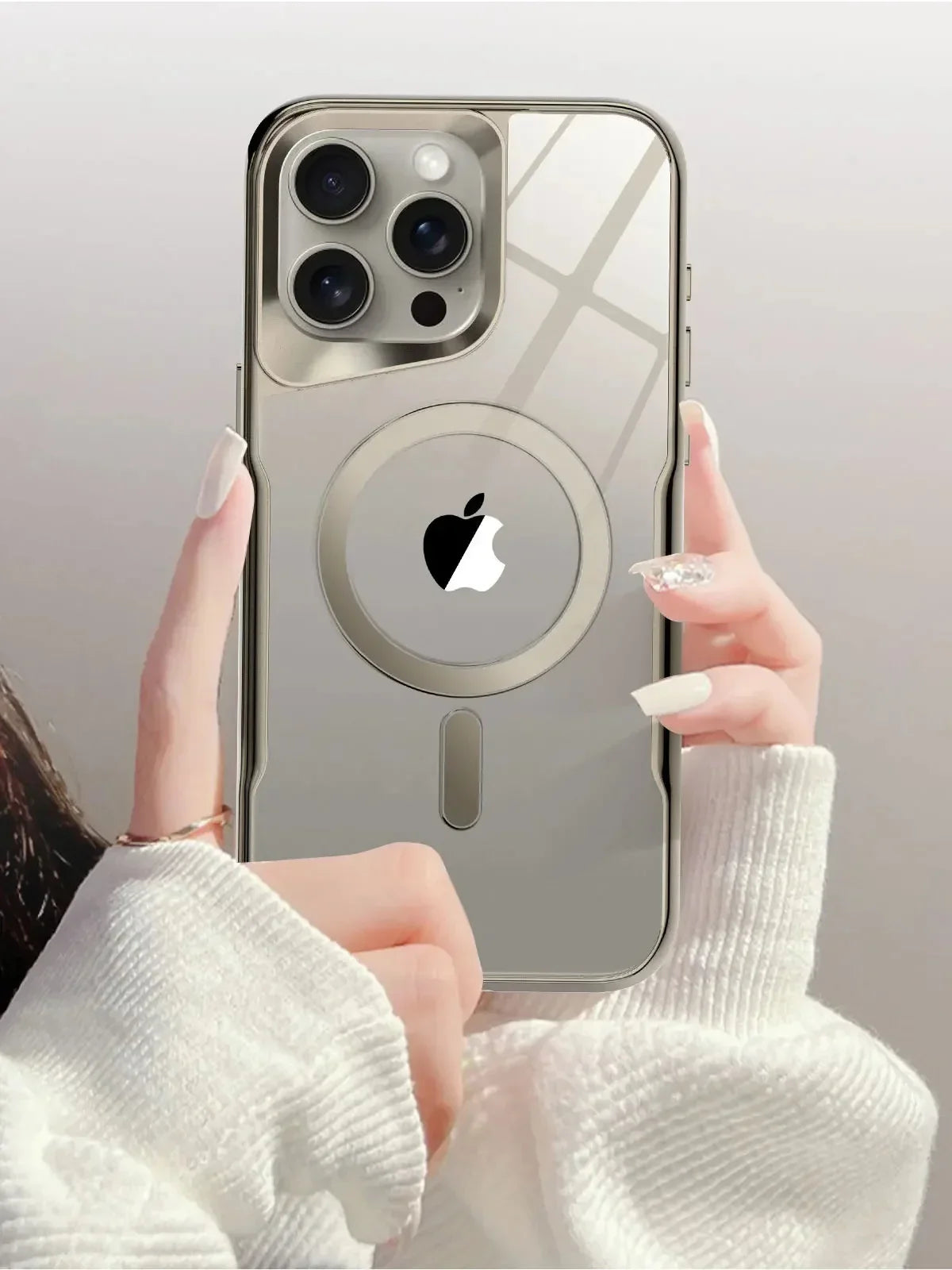 Translucent Hard Shell Case with Magnetic Charging for iPhone 12-17 – Metallic Finish, Raised Edges, Shock Protection