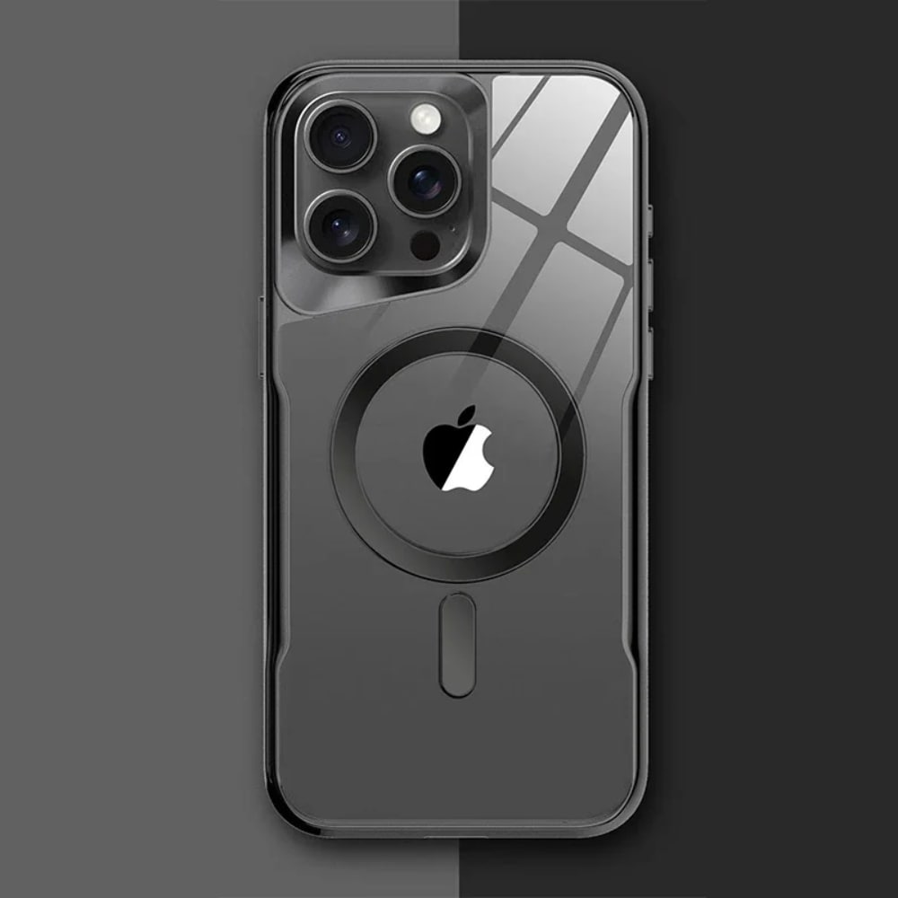 Translucent Hard Shell Case with Magnetic Charging for iPhone 12-17 – Metallic Finish, Raised Edges, Shock Protection