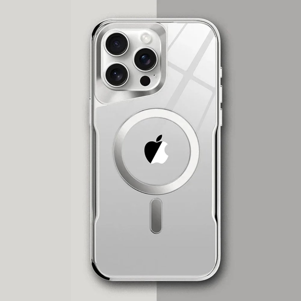 Translucent Hard Shell Case with Magnetic Charging for iPhone 12-17 – Metallic Finish, Raised Edges, Shock Protection