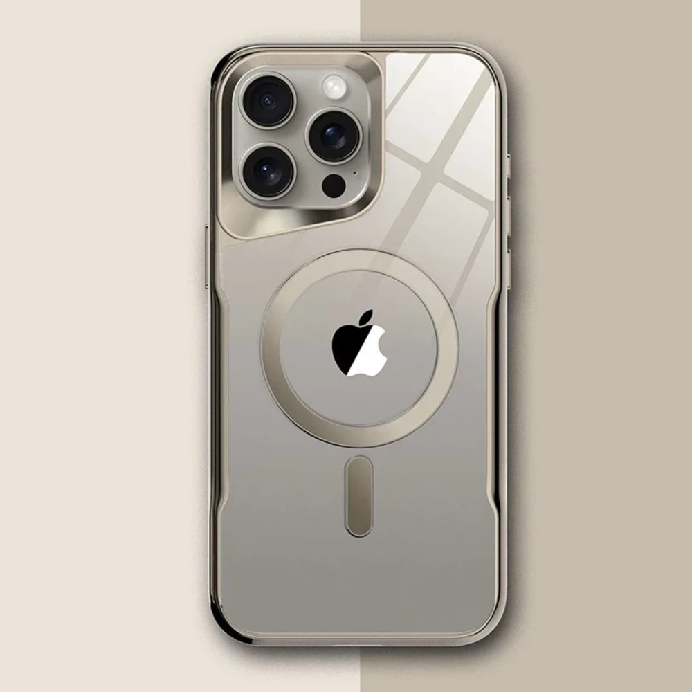 Translucent Hard Shell Case with Magnetic Charging for iPhone 12-17 – Metallic Finish, Raised Edges, Shock Protection