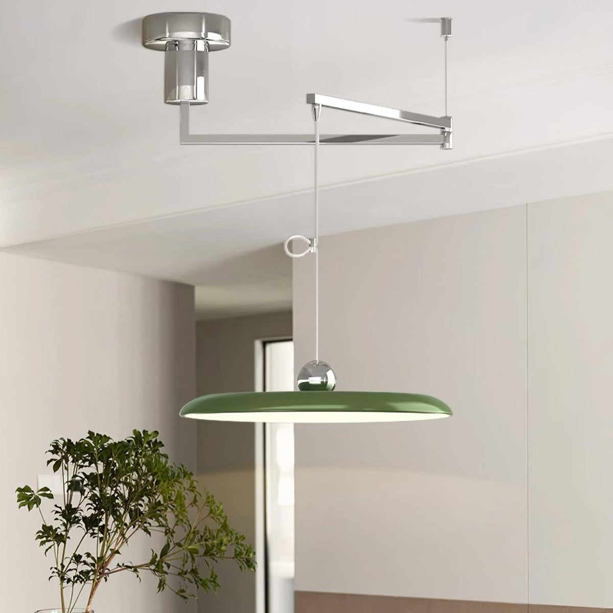 Swing-Arm Chandelier with Integrated LEDs for Kitchen Island, Dining Table & Home Office – Metal Shade, Adjustable Height