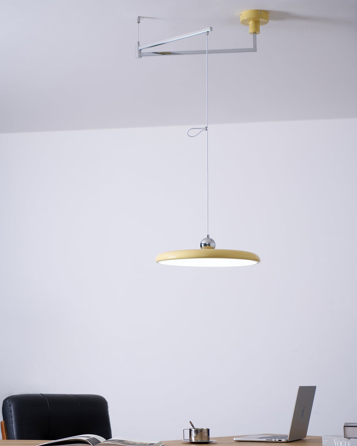 Hanging Drop Ceiling Fixture Acrylic Disk 16-Inch Yellow for Kitchen Island Dining Table Contemporary LED Overhead Light Adjustable Cord 59