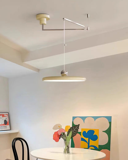 Hanging Drop Ceiling Fixture Acrylic Disk 16-Inch Yellow for Kitchen Island Dining Table Contemporary LED Overhead Light Adjustable Cord 59