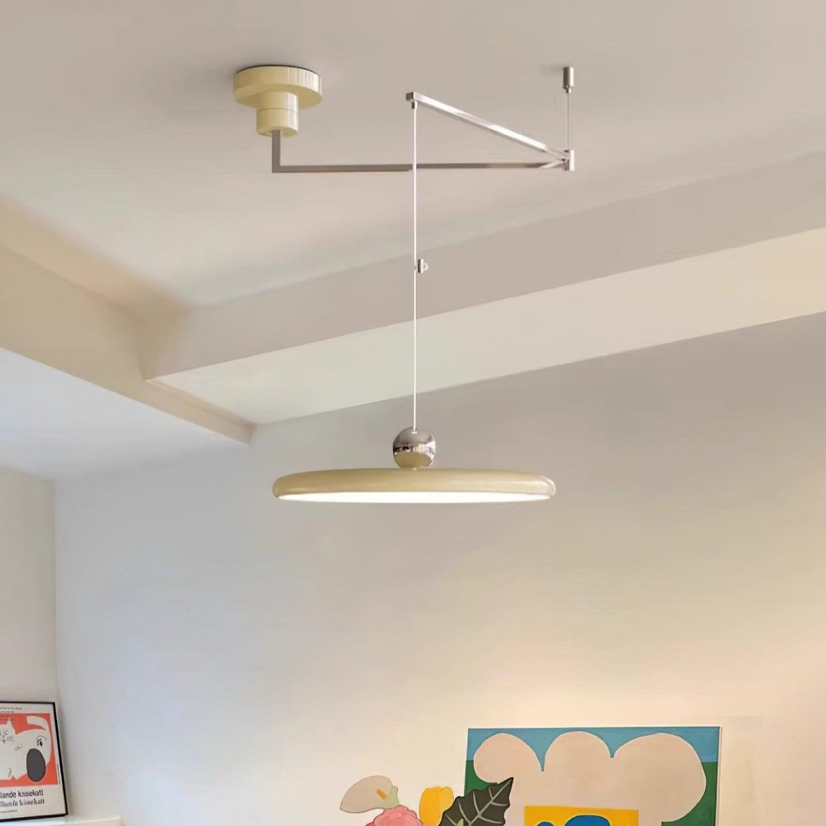 Adjustable Swing Arm Pendant Light with Round Metal Shade for Kitchen Island & Workspace