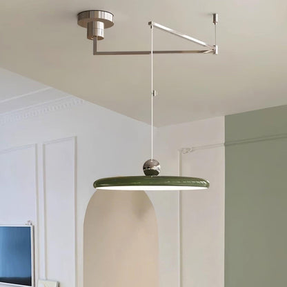 Adjustable Swing Arm Pendant Light with Round Metal Shade for Kitchen Island & Workspace