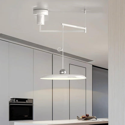 Hanging Drop Ceiling Fixture Acrylic Disk 16-Inch Yellow for Kitchen Island Dining Table Contemporary LED Overhead Light Adjustable Cord 59