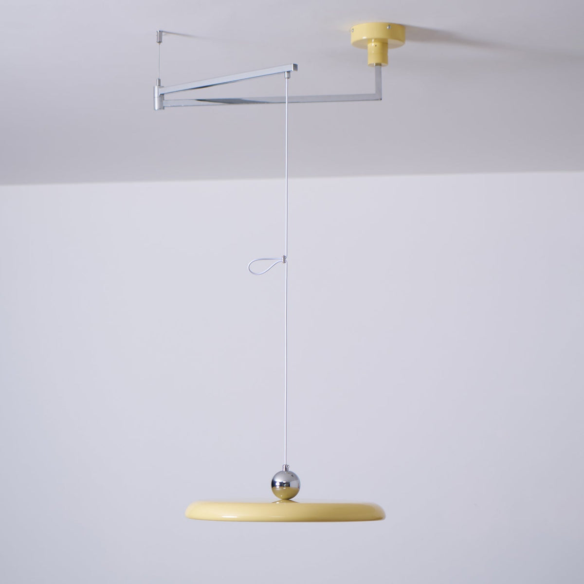 Hanging Drop Ceiling Fixture Acrylic Disk 16-Inch Yellow for Kitchen Island Dining Table Contemporary LED Overhead Light Adjustable Cord 59