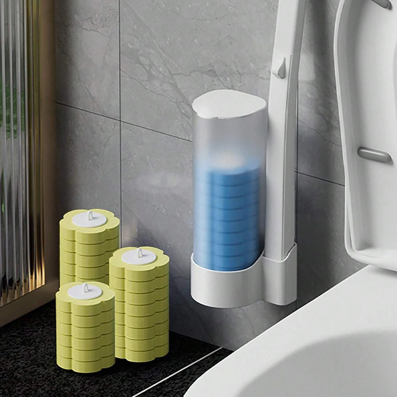 Disposable Toilet Brush with Push-Button Release & Pre-Filled Antibacterial Sponge Heads for Hands-Free Bathroom Cleaning
