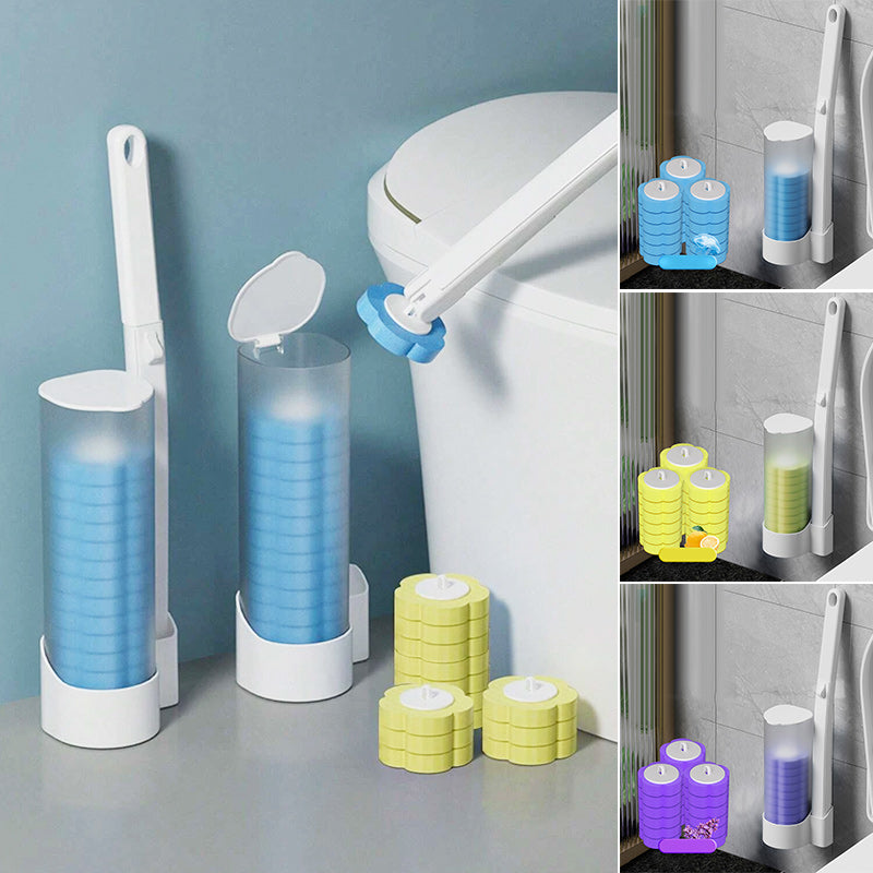 Disposable Toilet Brush with Push-Button Release & Pre-Filled Antibacterial Sponge Heads for Hands-Free Bathroom Cleaning