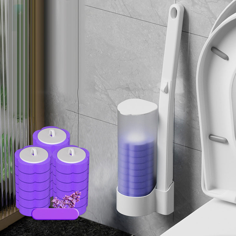 Disposable Toilet Brush with Push-Button Release & Pre-Filled Antibacterial Sponge Heads for Hands-Free Bathroom Cleaning