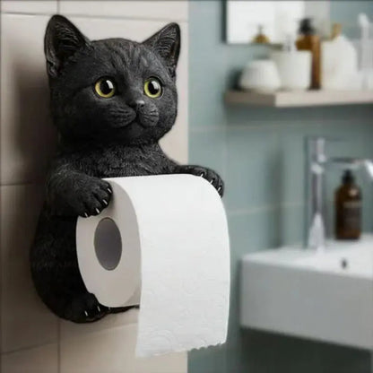 Feline Bathroom Tissue Dispenser Wall Mount Resin Animal Sculpture Storage Organizer Powder Room Decor Playful Cat Theme Space Saver Guest B