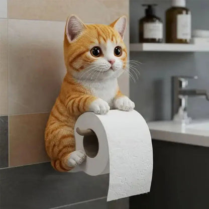 Porte-papier toilette chat charmant | Conception en résine durable avec remplacement facile du rouleau | Fixation murale pour des salles de bains organisées