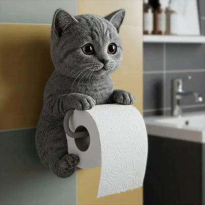 Feline Bathroom Tissue Dispenser Wall Mount Resin Animal Sculpture Storage Organizer Powder Room Decor Playful Cat Theme Space Saver Guest B