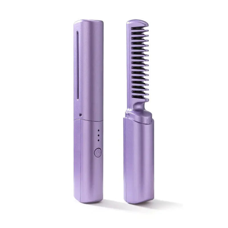 Cordless Hair Straightening Brush with Ceramic Coating & 3 Heat Settings for Travel & On-the-Go Styling
