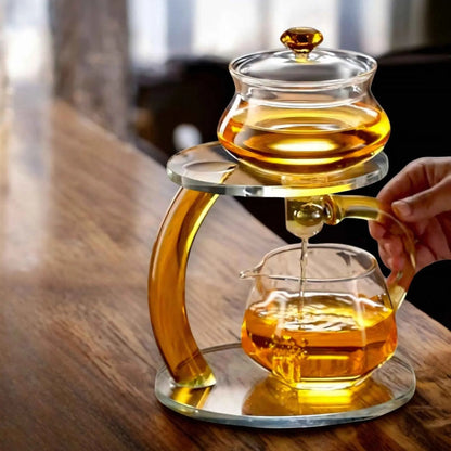 Clear Glass Loose Leaf Tea Pot with Magnetic Strainer Heat Safe Borosilicate 356°F Infuser Kettle for Green Black Herbal Tea Brewing Gold Bl