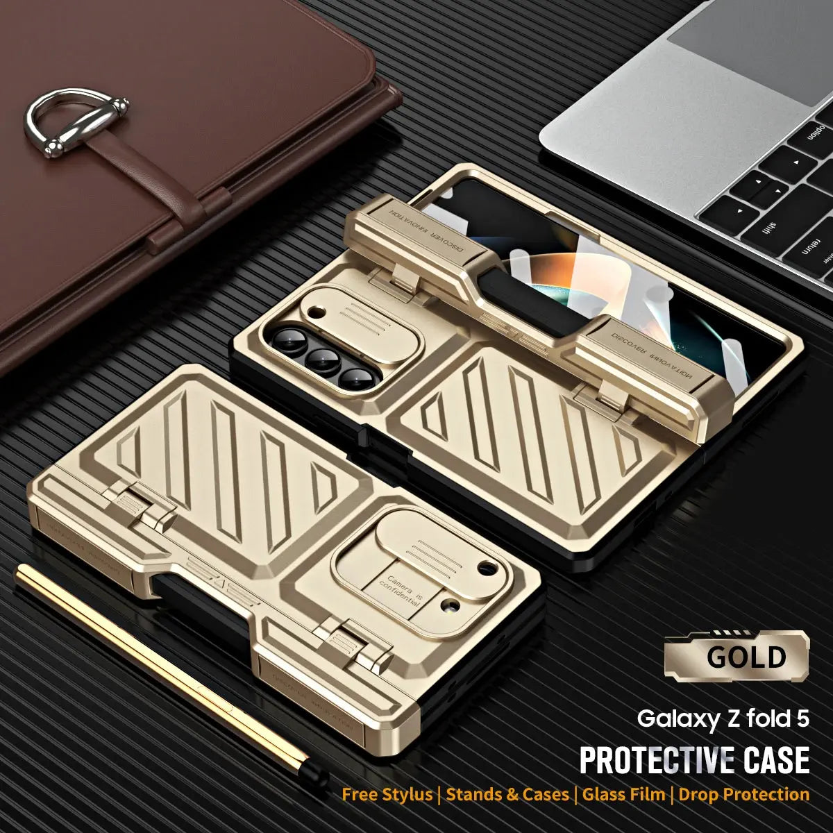 Foldable Phone Armor Case with Built-In Screen Guard & Kickstand for Samsung Galaxy Z Fold 4 / Z Fold 5 – Drop-Tested Protection