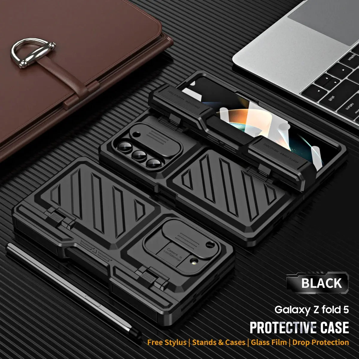 Foldable Phone Armor Case with Built-In Screen Guard & Kickstand for Samsung Galaxy Z Fold 4 / Z Fold 5 – Drop-Tested Protection