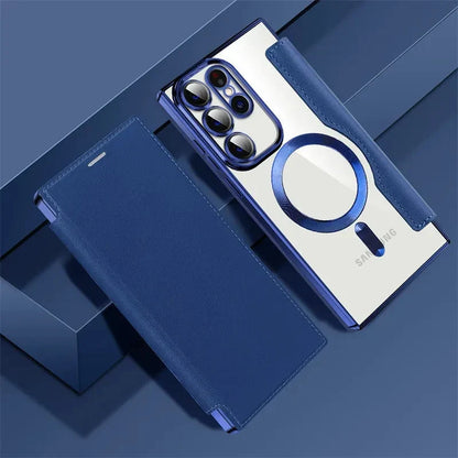 Clear Folio Card Holder Phone Case for Samsung Galaxy S22 S23 S24 S25 S26 with MagSafe Ring & Full-Screen Cover