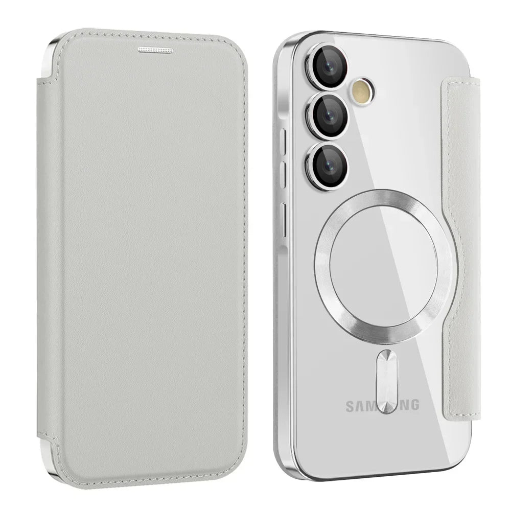 Clear Folio Card Holder Phone Case for Samsung Galaxy S22 S23 S24 S25 S26 with MagSafe Ring & Full-Screen Cover