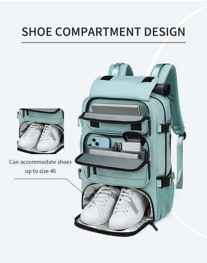 Sac à dos de voyage avec compartiment à chaussures, sac à dos imperméable pour ordinateur portable avec port USB, sac à dos antivol pour homme