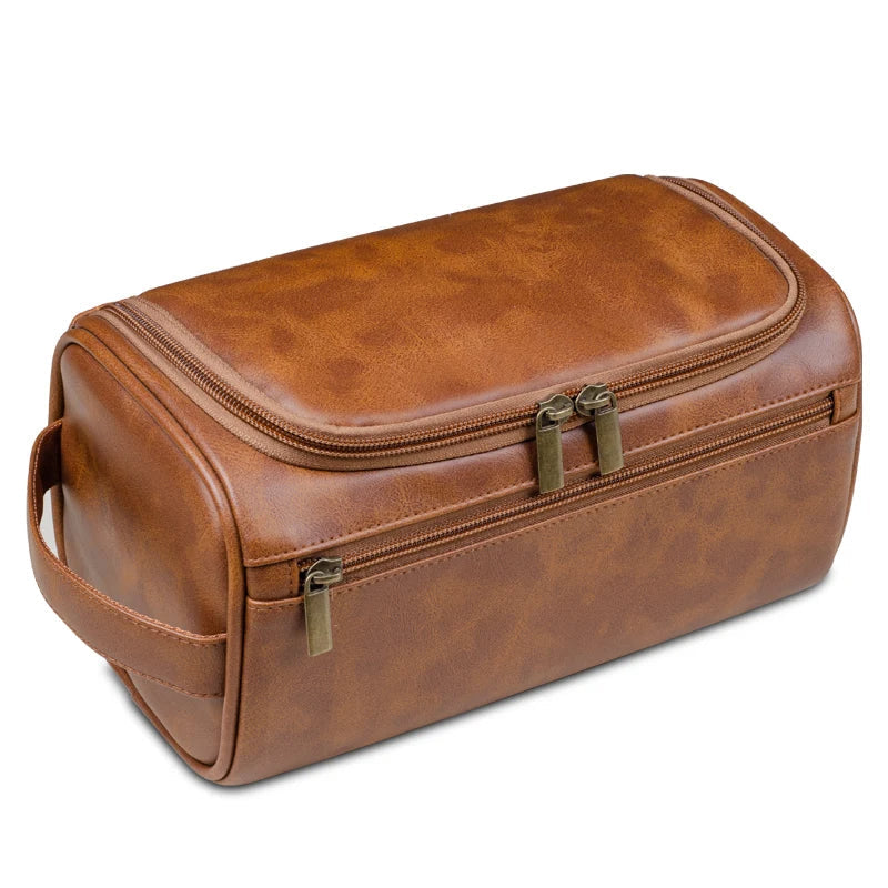 Indispensables de voyage | Trousse de toilette en cuir premium avec grand espace de rangement | Organisateur élégant pour voyageurs