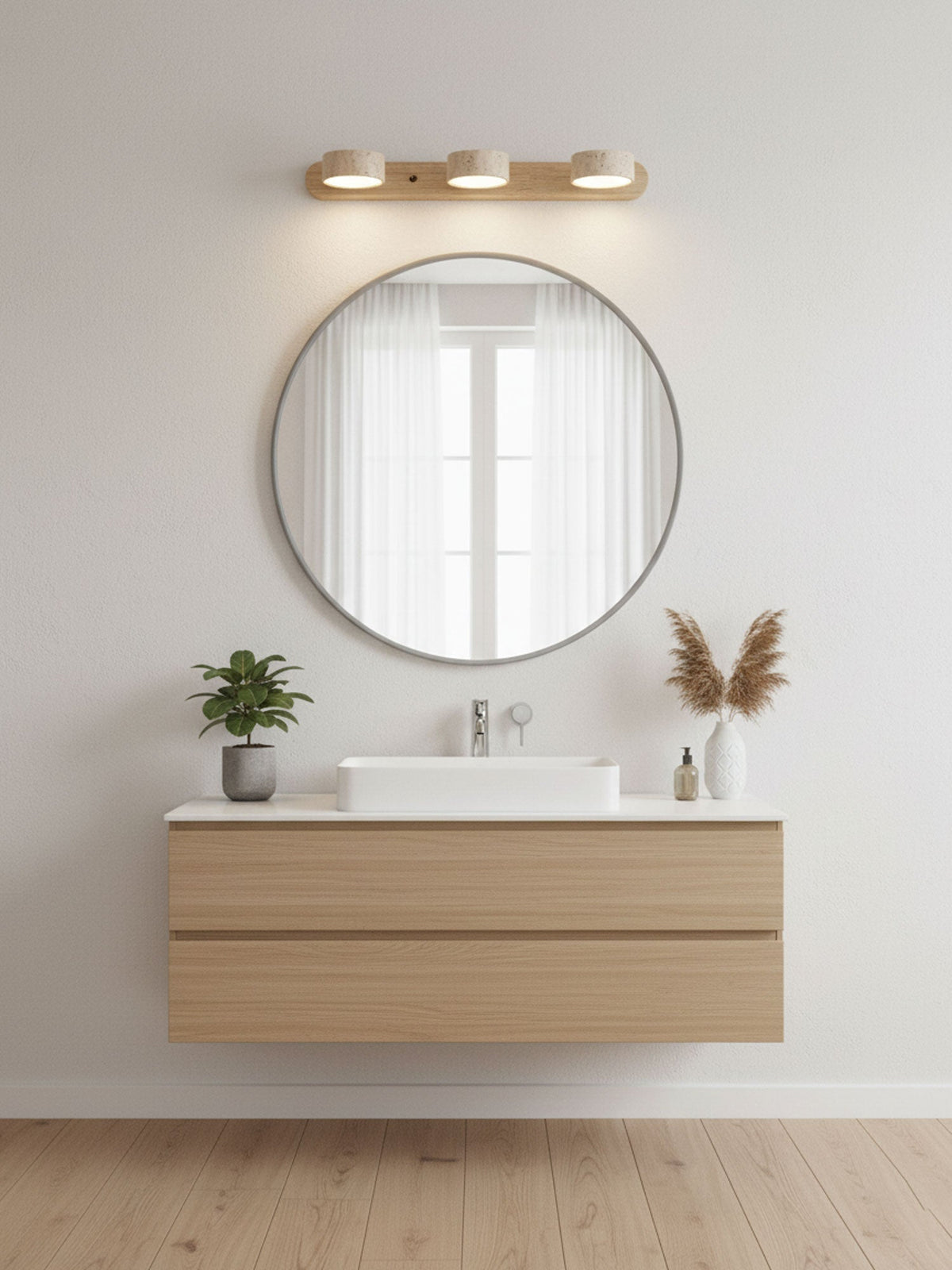 Natural Stone Wall Sconce with Integrated LED 2-Light Hardwired Fixture Wood Accent Lighting for Bedroom Hallway Living Room Indoor Ambient