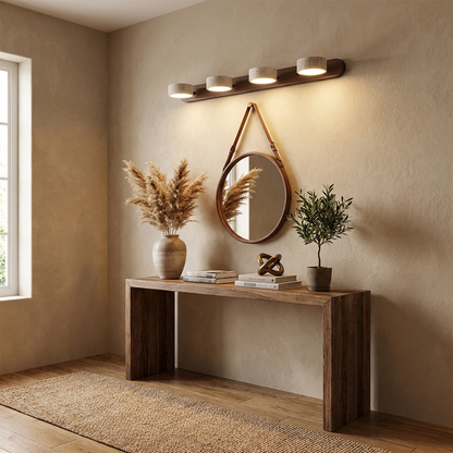 Natural Stone Wall Sconce with Integrated LED 2-Light Hardwired Fixture Wood Accent Lighting for Bedroom Hallway Living Room Indoor Ambient