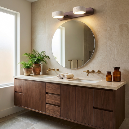 Natural Stone Wall Sconce with Integrated LED 2-Light Hardwired Fixture Wood Accent Lighting for Bedroom Hallway Living Room Indoor Ambient