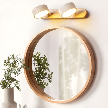 Natural Stone Wall Sconce with Integrated LED 2-Light Hardwired Fixture Wood Accent Lighting for Bedroom Hallway Living Room Indoor Ambient